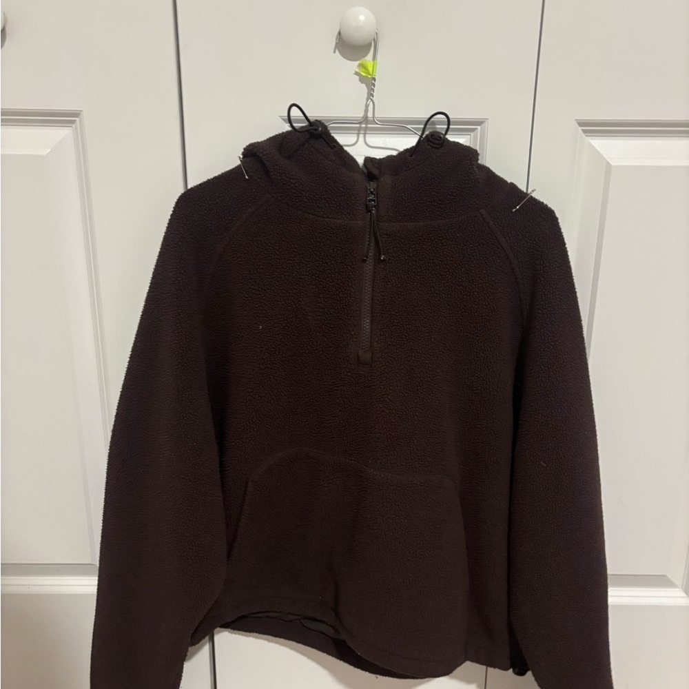 Outdoor Voices Dark Brown Fleece Half-Zip Hoodie
